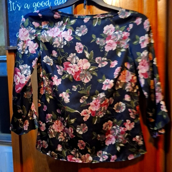 Lauren Ralph Lauren Long Sleeve Floral Semi-sheer Women's Top - Black and Pink - Picture 1 of 7
